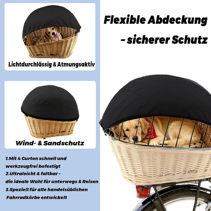 Sonnensegel für Hundefahrradkorb &amp; Fahrradkorb – Grosses, verstellbares Schutznetz für Hunde – Atmun