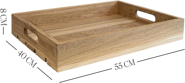 Eichentablett aus Massivholz – Serviertablett aus Eiche mit hohem Rand – Wahlweise 55 x 40 x 8 cm od