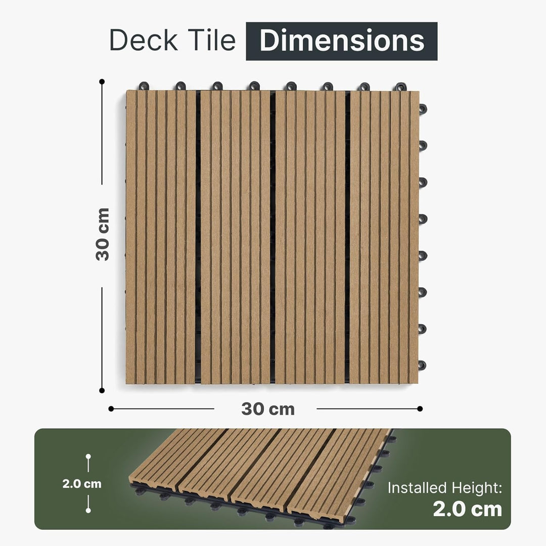 Terrassenfliesen aus Verbundmaterial, Teak-Optik, Klick-System, für Terrasse/Balkon/Dachterrasse/Whi