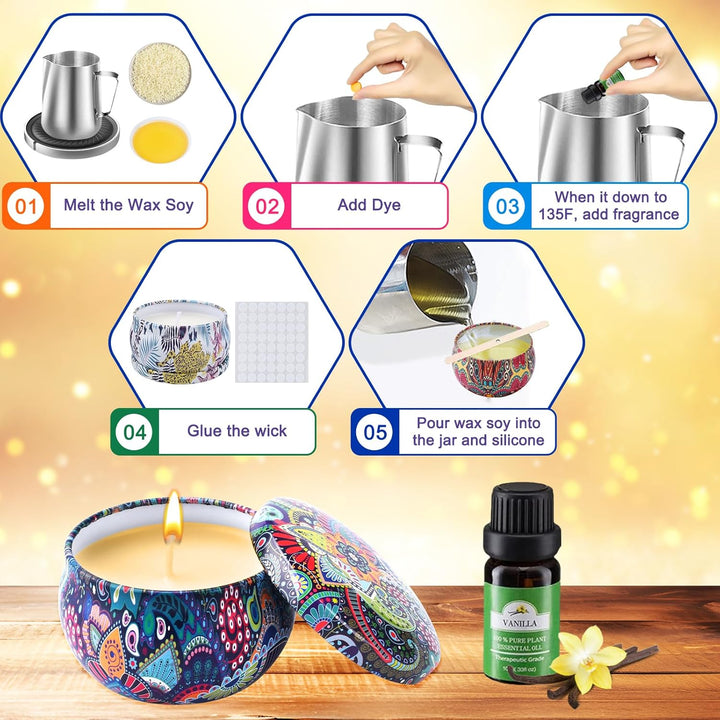 UCAMP Kerzen Selber Machen Set,DIY Kerzenherstellung Kit,Einschliesslich Kerzen Giessen Set,Dochte A