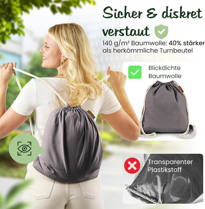 Baumwoll 10er Set Anthrazit Turnbeutel Sportbeutel Zuziehbeutel Gymsack Sack Jute Schule Rucksack, A