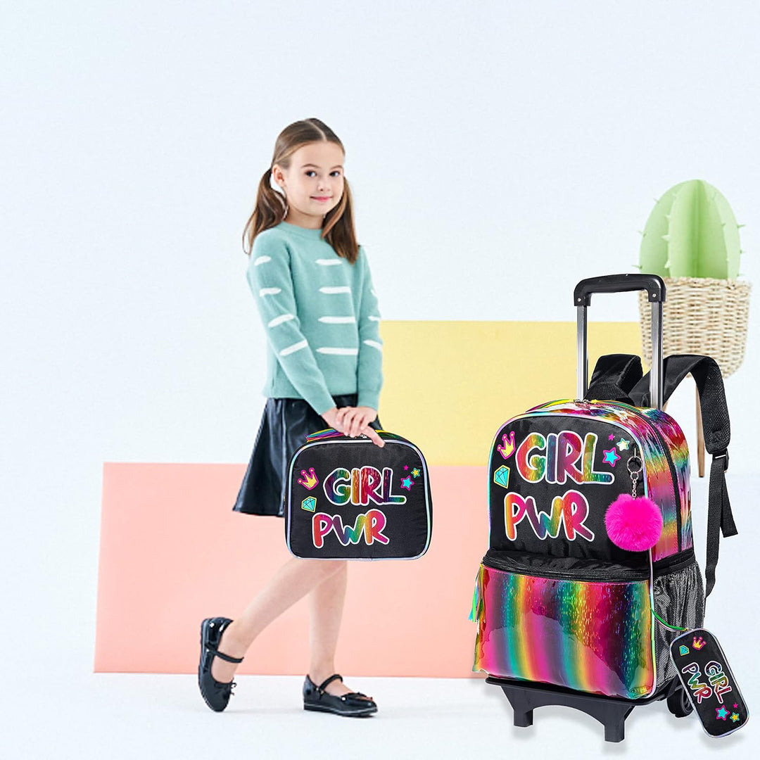 Egchescebo kids Rolling Kid Travel Toddler Duffle Bag Detachable Backpack for Girls Pink Black-mädch