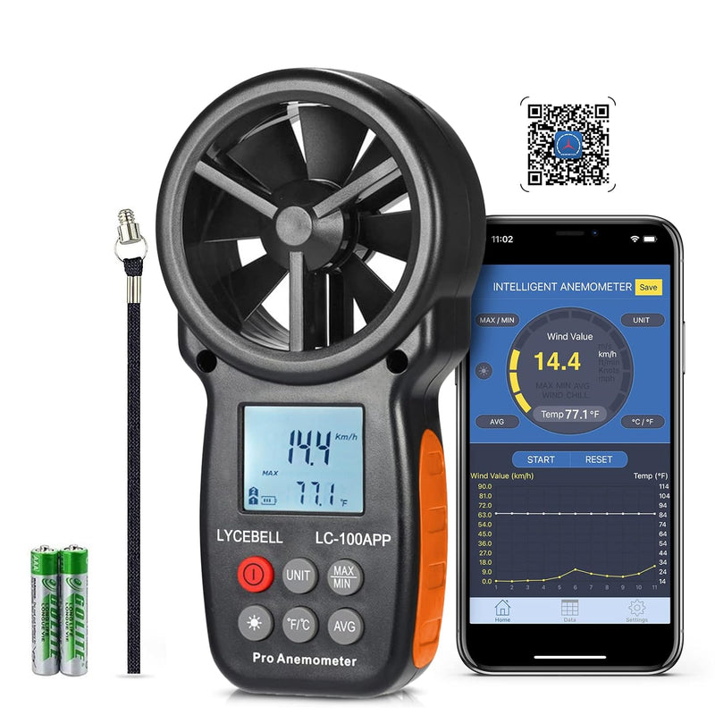 LYCEBELL Windmesser Windmessgerät, LC-100-APP Digital Anemometer, APP Connect mit drahtlosem Bluetoo