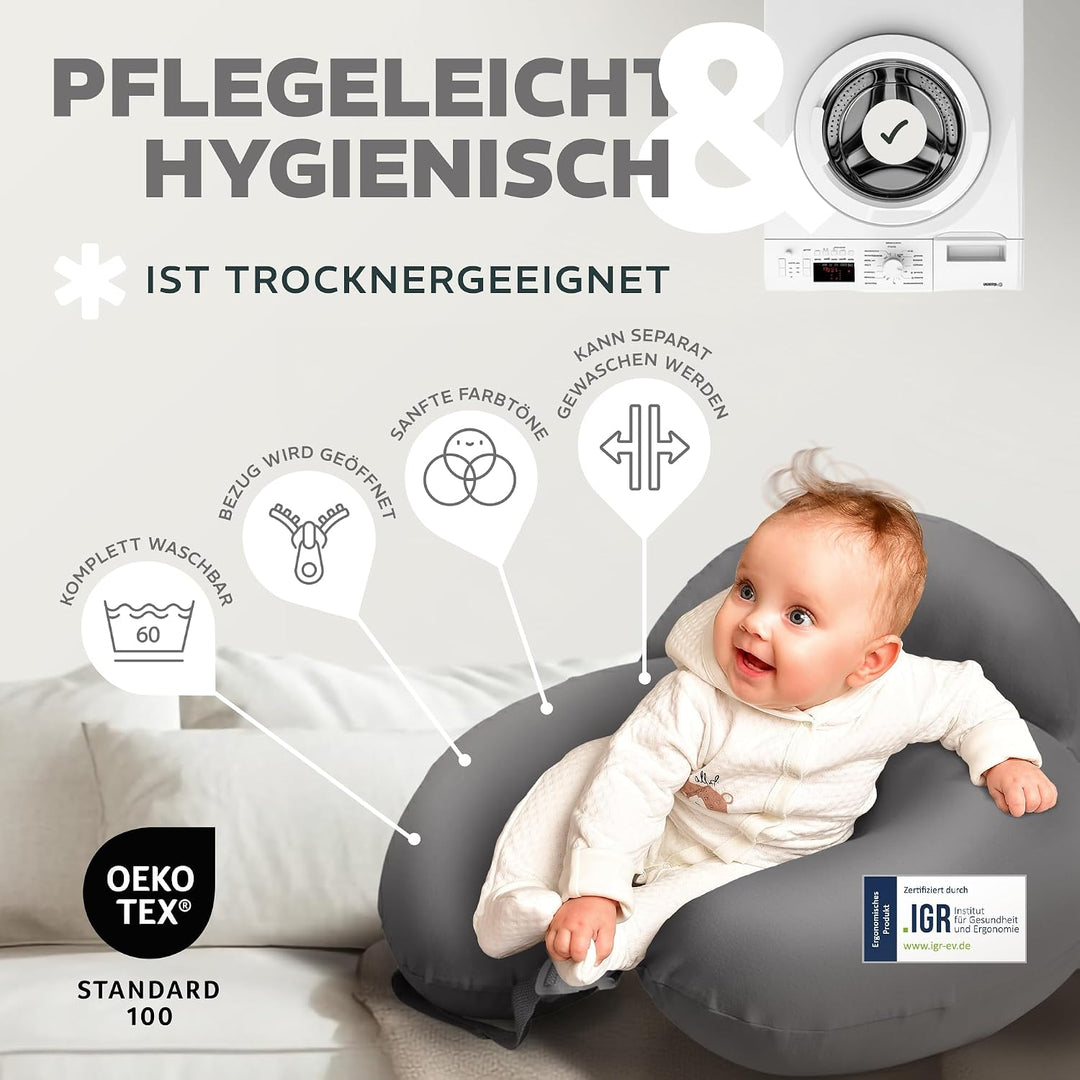 sei Design Stillkissen klein Baby- Stillhörnchen mit abnehmbaren elastischen Jersey-Stillkissenbezug