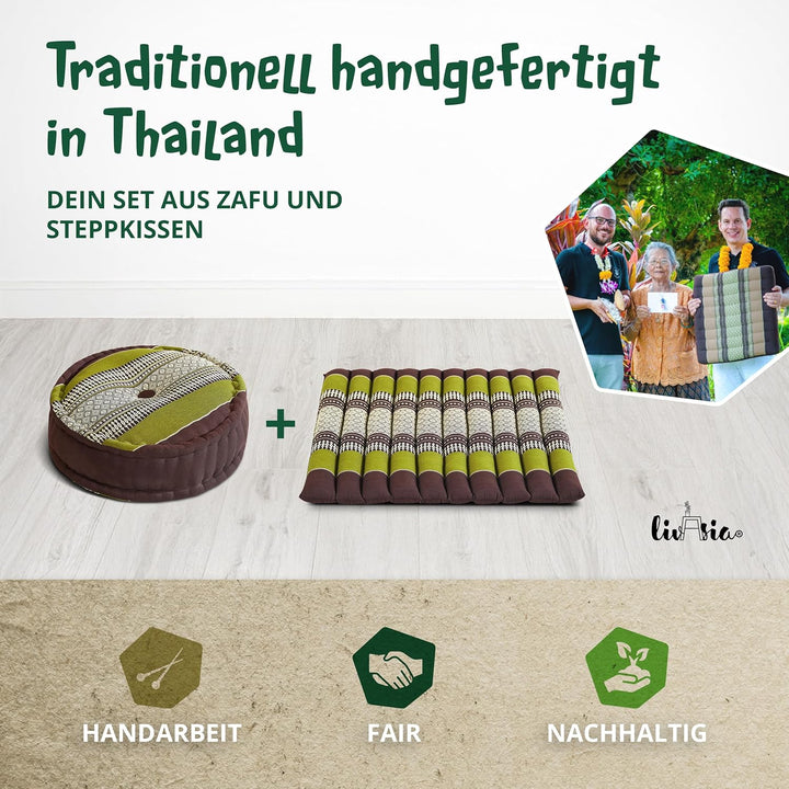 livasia Meditationsset L - Ø 38x15cm / Matte 50x50x4,5cm - Yogaset mit Kissen und Matte, Pouf, Yogam