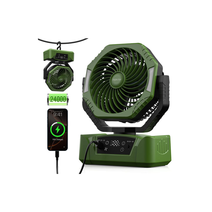 Kejector Akku Ventilator Camping 24000mAh USB Ventilator mit Licht Digitalanzeige Tischventilator mi