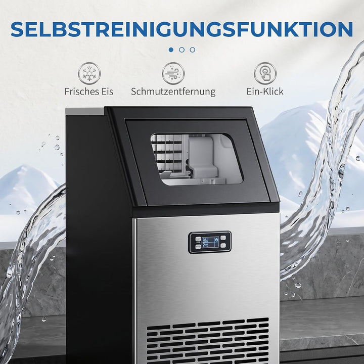 HOMCOM Kommerzielle Eiswürfelmaschine 45kg/24H mit LCD-Anzeige, 11 kg Speicher, Timer und Selbstrein