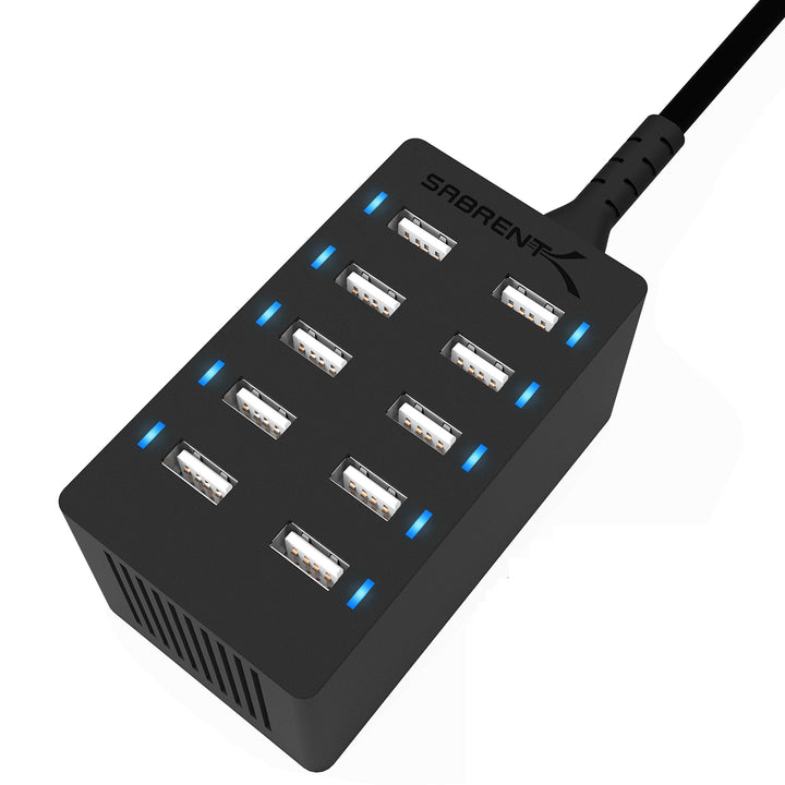 SABRENT USB Ladegerät, 60Watt 10ports USB-Schnellladegerät Ladestation Mehrfach, mit Netzteil, Lades
