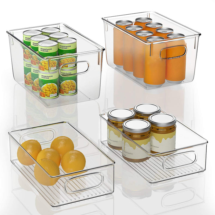 FINEW Set von 4 Stapelbare Kühlschrank Organizer - 2 Grosse/2 Mittel, Aufbewahrungsbox für Gefrierge