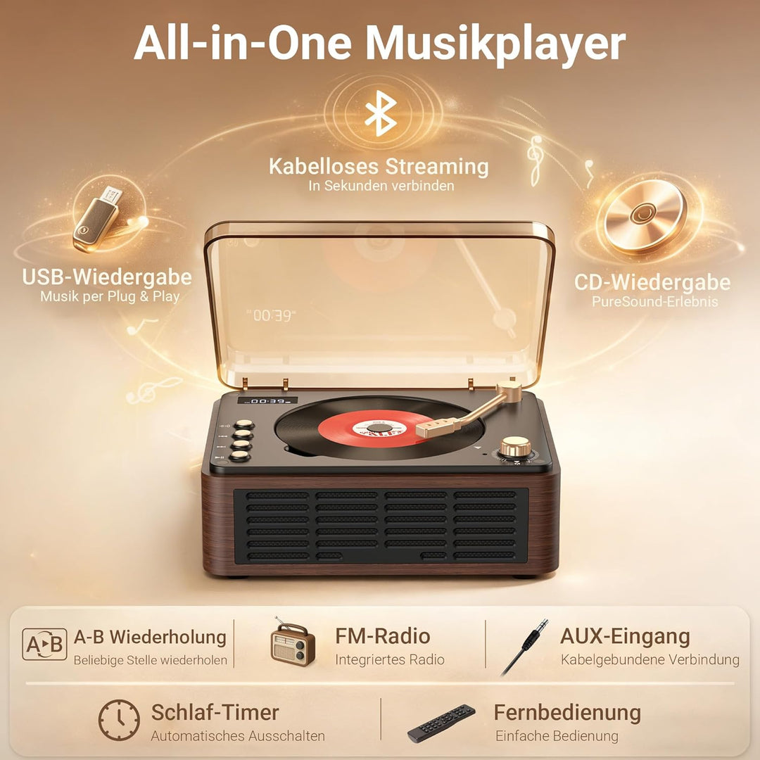POFOTO Tragbarer CD-Player mit Bluetooth 5.3, langlebigem Akku, LCD-Display, unterstützt USB/AUX/Rad