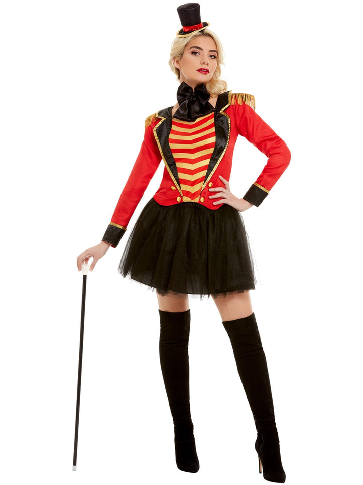 Deluxe Ringmaster Lady Costume, Red, with Jacket, Mock Shirt, Skirt & Headband (S) S - UK Size 08-10