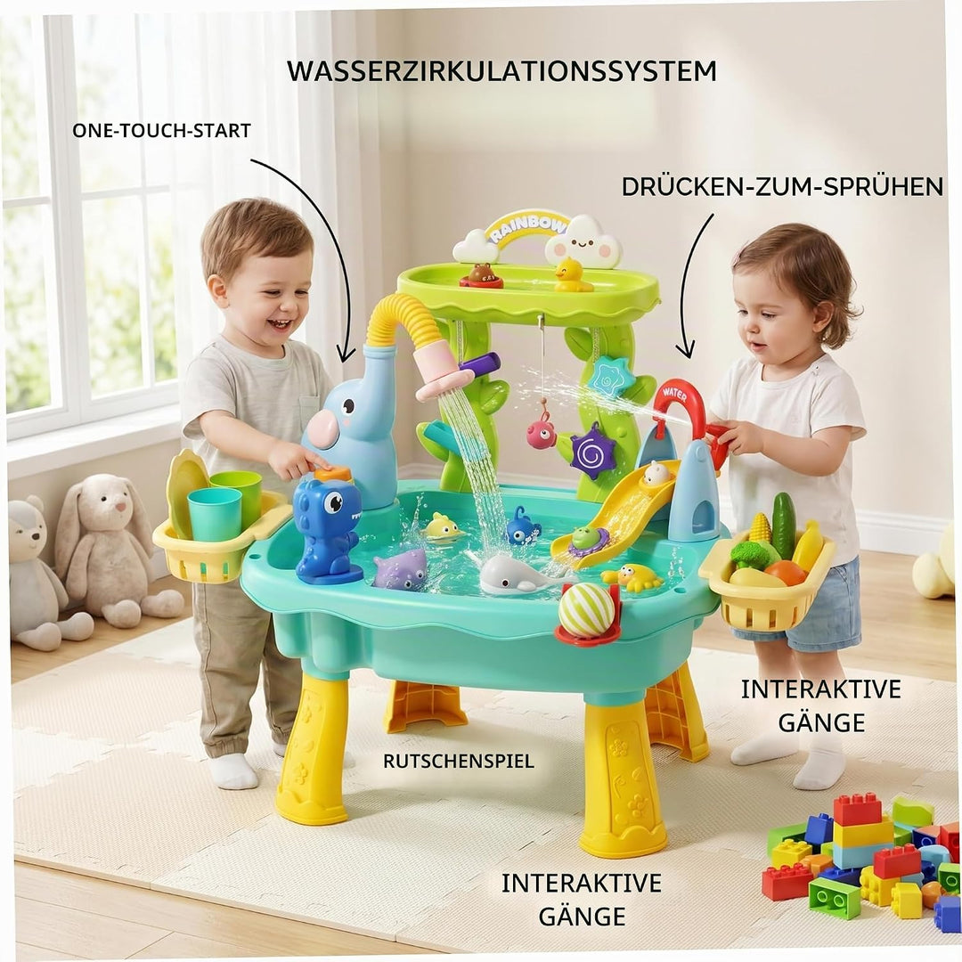 Wassertisch für Kinder, 2-lagiger 6-in-1-Wasserspieltisch, blaues Kinderspielzeug mit zirkulierender