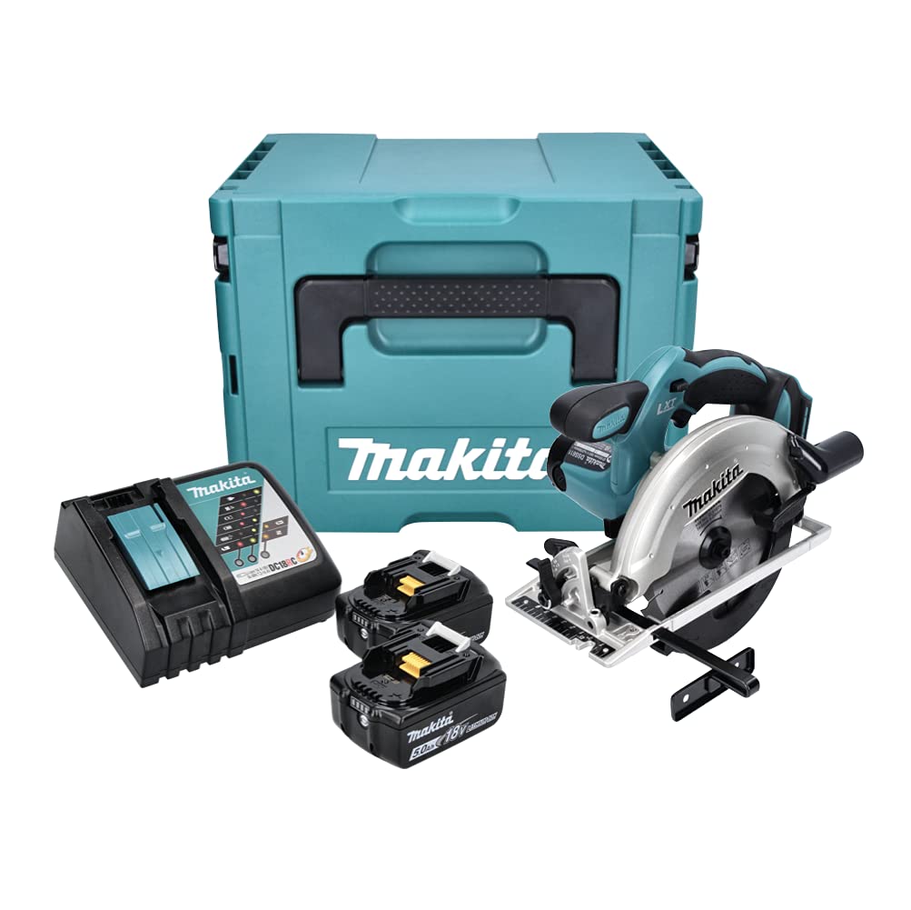 Makita DSS 611 RTJ 18 V Li-Ion Akku-Kreissäge 165 mm + Makpac Gehäuse + 2 x Akkus BL1850 5,0 Ah + La