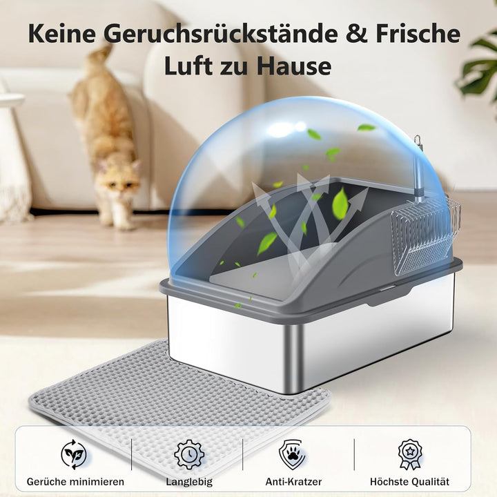 FURTIME Katzenklo Edelstahl XL, Katzentoilette Edelstahl 30L Katzenklo Gross mit Katzenstreuschaufel