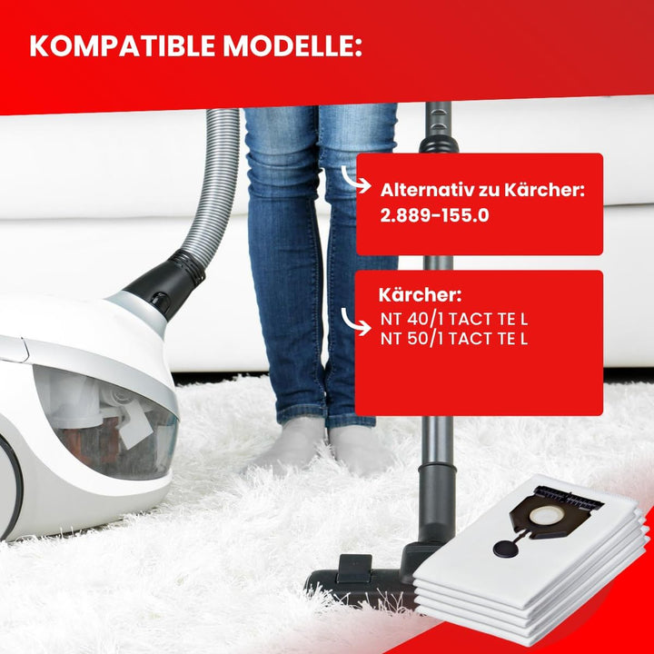 Invest - Staubsaugerbeutel, Beutel kompatibel mit Karcher: 2.889-155.0, NT 40/1 Tact Te L, NT 50/1 T