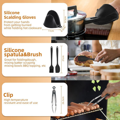 Air Fryer Liner Zubehör Silikon Dual Zone Faltbar 8 Stück inkl. Gestell, Handschuhe, Spatel, Bürste