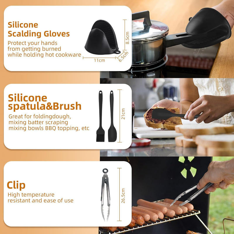 Air Fryer Liner Zubehör Silikon Dual Zone Faltbar 8 Stück inkl. Gestell, Handschuhe, Spatel, Bürste