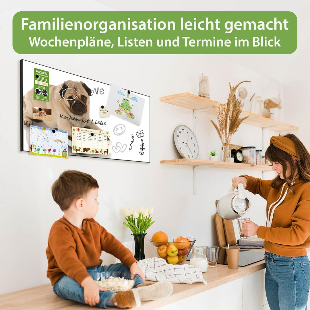 banjado Magnettafel schwarz 78 x 37cm / Magnetwand Metall/Magnetpinnwand als Memoboard/Pinnwand Magn