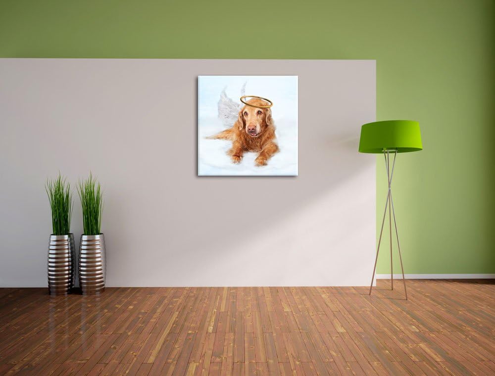 Pixxprint Hundeengel auf Wolke# als Leinwandbild/Grösse: 70x70 cm/Wandbild/Kunstdruck/fertig bespann