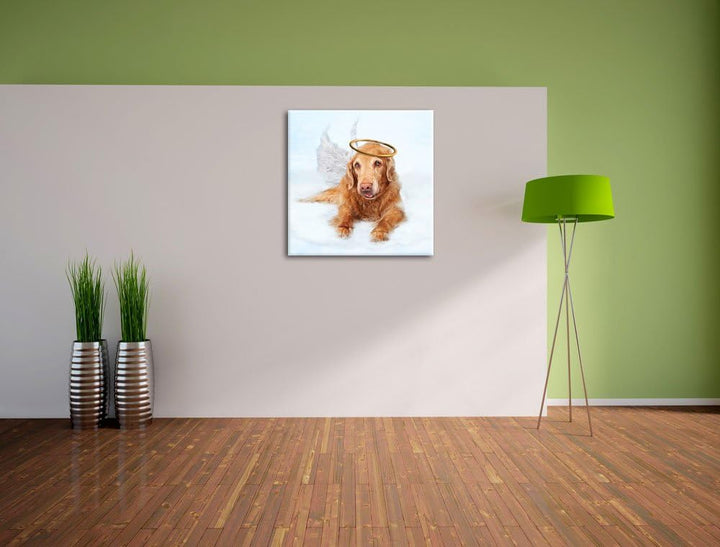 Pixxprint Hundeengel auf Wolke# als Leinwandbild/Grösse: 70x70 cm/Wandbild/Kunstdruck/fertig bespann