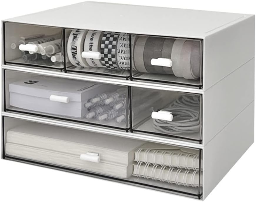 3 Stück Schreibtisch Organizer mit 6 Schubladen, Stapelbare Schubladenbox, Schreibtisch Organisation
