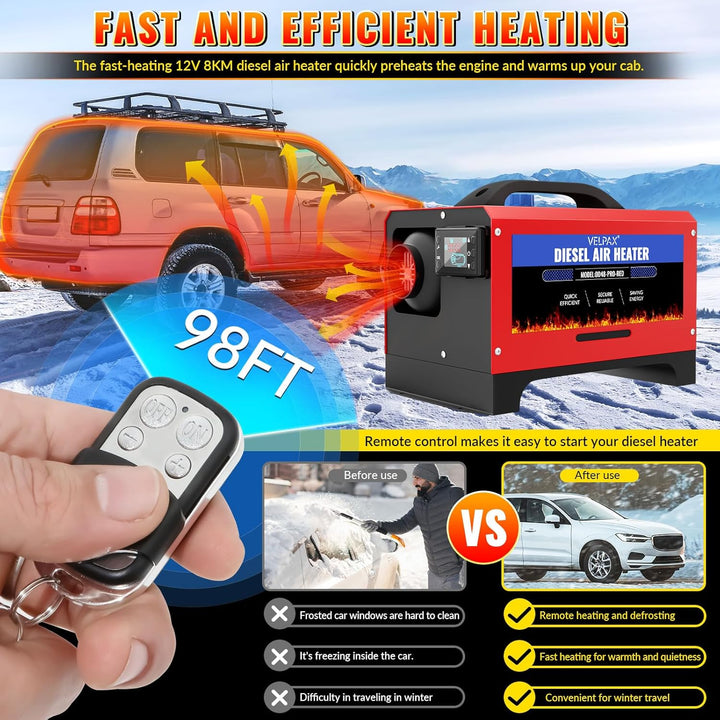 VELPAX Luft Dieselheizung Standheizung,8 kW 12 V Diesel Luftheizung All in One,LCD-Schalterdisplay 1