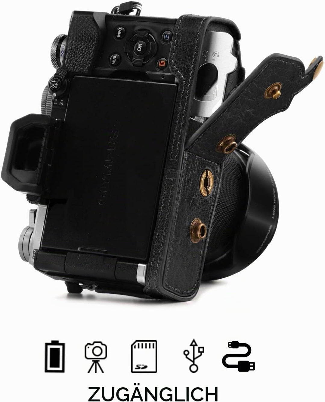 MegaGear Ever Ready MG1862 Kameratasche aus Echtleder, kompatibel mit Olympus OM-D E-M5 Mark III (14