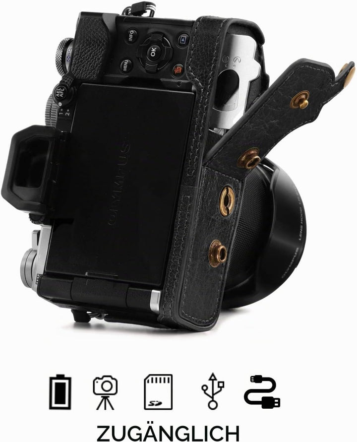 MegaGear Ever Ready MG1862 Kameratasche aus Echtleder, kompatibel mit Olympus OM-D E-M5 Mark III (14