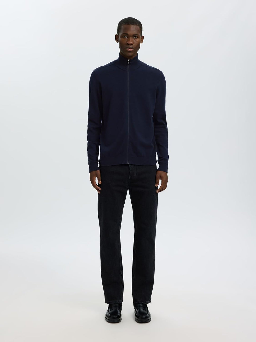 Herren Selected Basic Strickjacke | Einfarbiger Baumwolle Cardigan | SLHBERG Zip Longsleeve Sweatshi