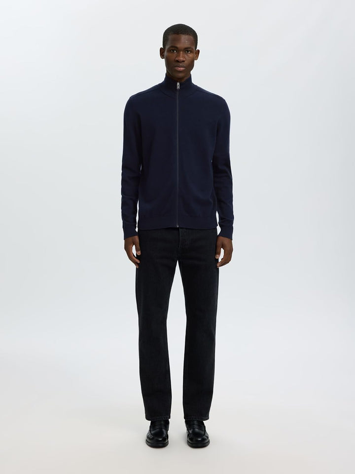 Herren Selected Basic Strickjacke | Einfarbiger Baumwolle Cardigan | SLHBERG Zip Longsleeve Sweatshi
