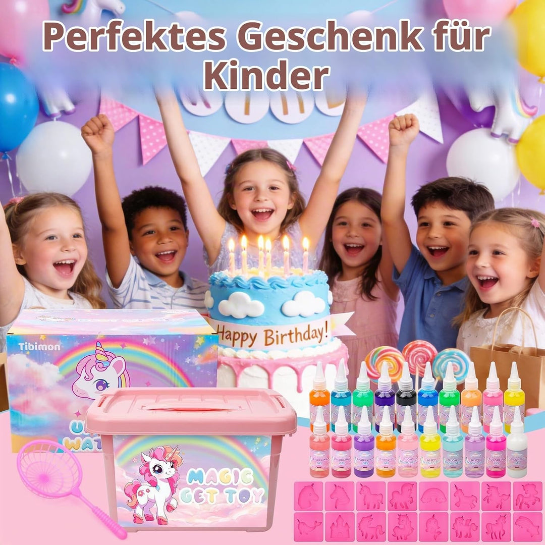 Tibimon Einhorn Magic Water Elf, DIY 3D Magisches Wasser Gel Spielzeug, 20 Magischem Gel und 16 Form