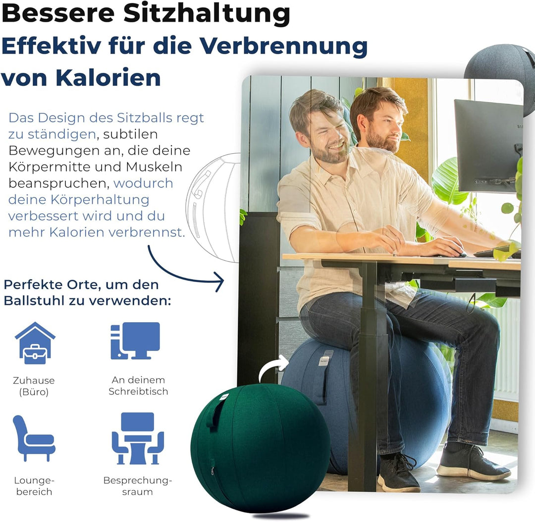 Backerz® Sitzball 65 cm - Ergonomische Sitzmöbel für Büro und Heimbüro - Langlebiger Stoff, Gymnasti