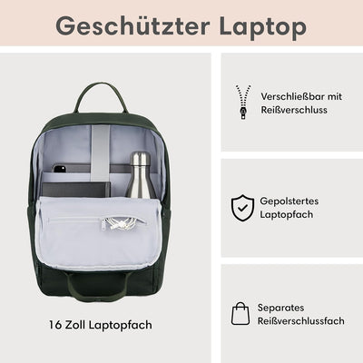LARKSON Rucksack Damen & Herren - No 6 - Daypack mit 16 Zoll Laptopfach - Rucksäcke für City Schule