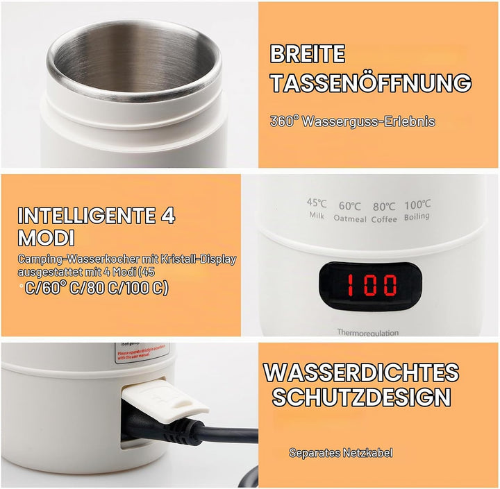 Reise Wasserkocher Klein, Reisewasserkocher Klein, Auto Wasserkocher, 400ml Mini Tragbarer Elektrisc