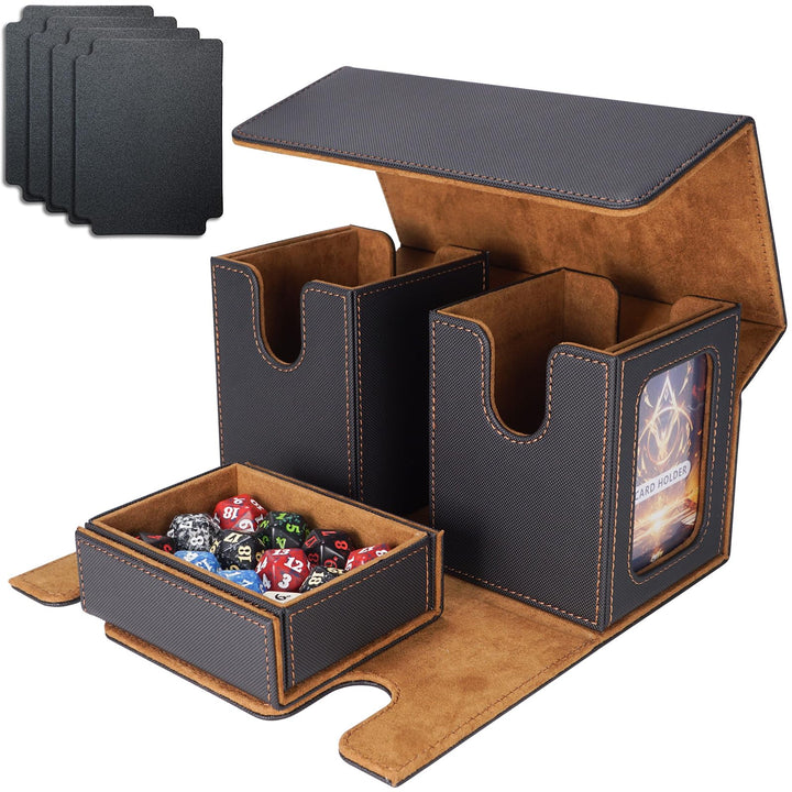 AFIING MTG Commander Kartenbox, 3-in-1 Karten-Aufbewahrungsbox für 200+ doppelt gesleevte Karten, Ma