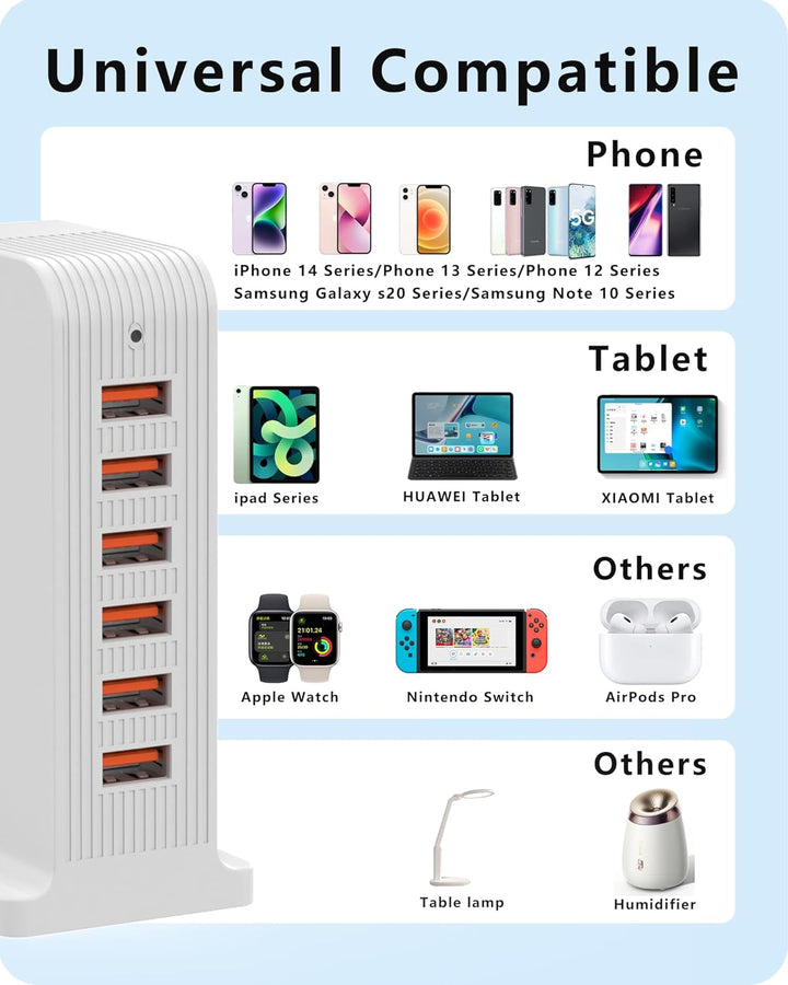 POANES 50W USB Ladegerät Mehrfach 6 Port USB Netzteile Handy Ladestation Weiss Steckdose für iPhone