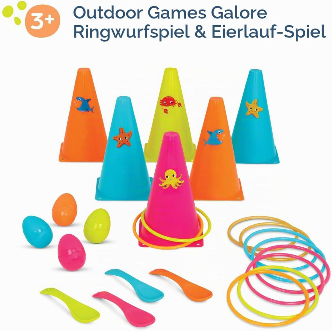 B. toys BX2188Z Wurfspiel, Ringwurfspiel mit Kegeln und Eierlauf Spiel – Garten, Kindergeburtstag, K