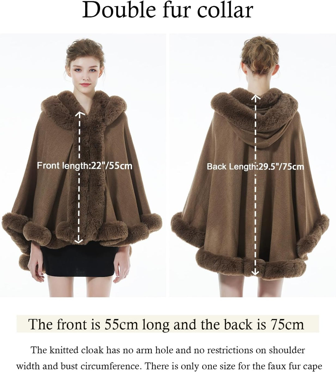 BEAUTELICATE Damen Kunstpelz Strick Poncho Cape Warm Umhang Gestrickt mit Kapuze Cardigan Brautjacke