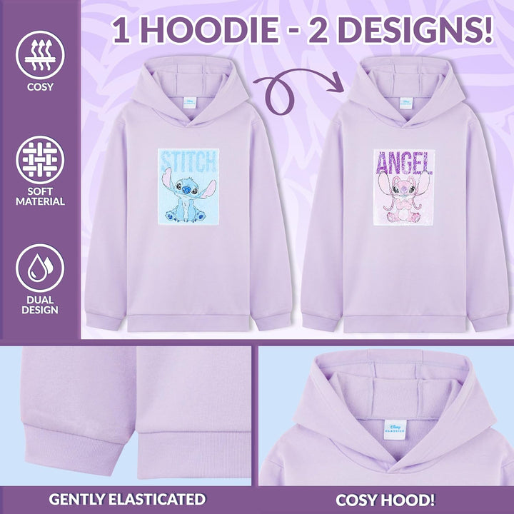 Disney Stitch Pullover Mädchen, Jungen & Teens, Atmungsaktiv Kinder Hoodie Kuschelig mit Wendbarem P