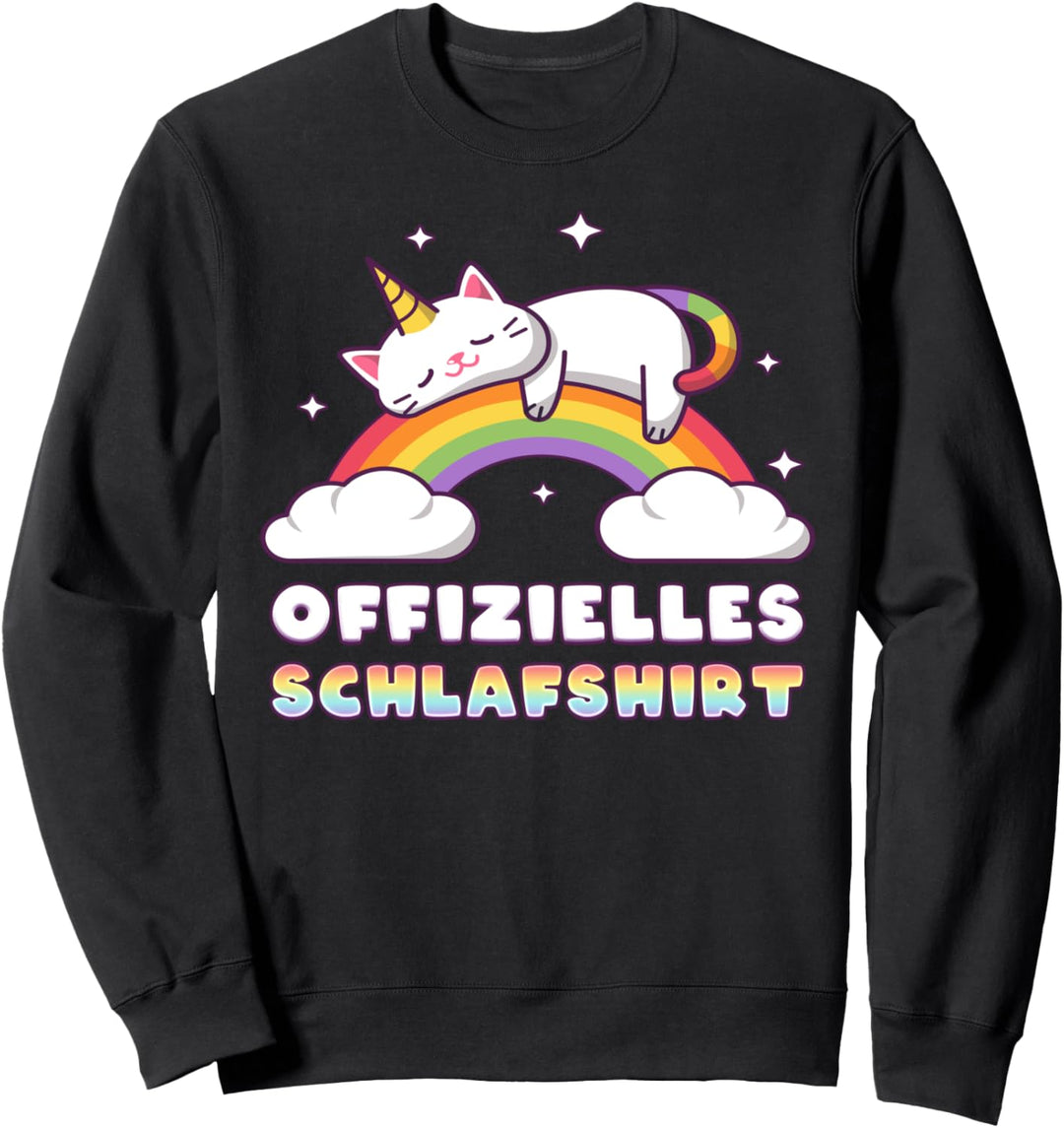 Offizielles Schlafshirt, Einhorn-Katze, Regenbogen Sweatshirt