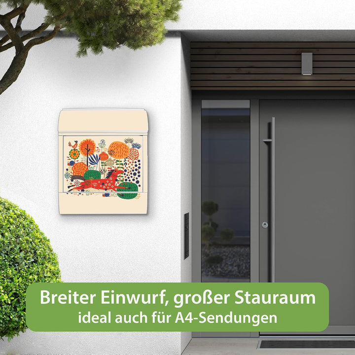 banjado® Design Briefkasten mit Motiv Rotes Pferd 39x47x14cm &amp; 2 Schlüssel - Briefkasten Stahl weiss
