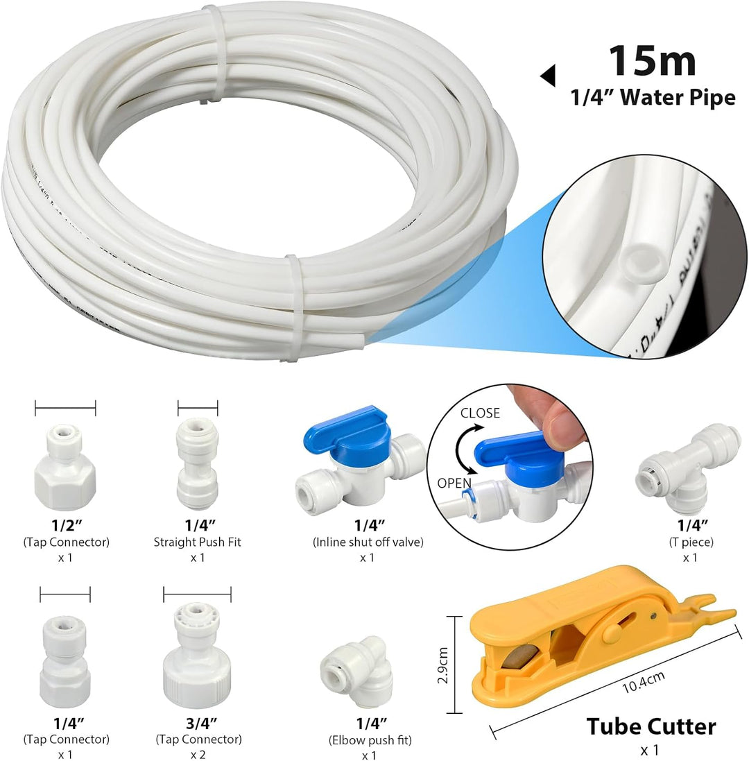 iSpring ICEK-E 15M 1/4" Kühlschrank-Wasserleitungsanschluss, Eisbereiter-Installationskit für Umkehr