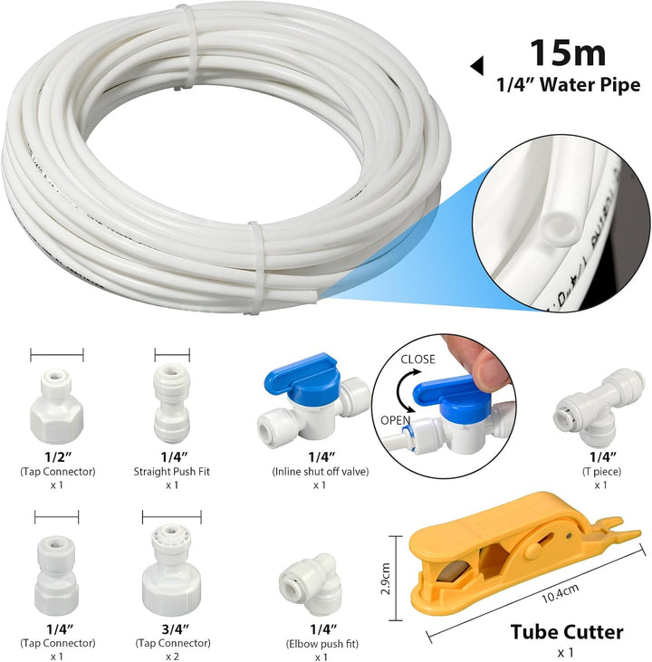 iSpring ICEK-E 15M 1/4" Kühlschrank-Wasserleitungsanschluss, Eisbereiter-Installationskit für Umkehr