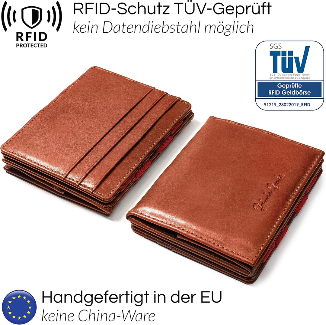 Jaimie Jacobs Flap Boy AirTag Edition Magic Wallet mit Münzfach Echtleder (Dunkelbraun mit Rot), Dun