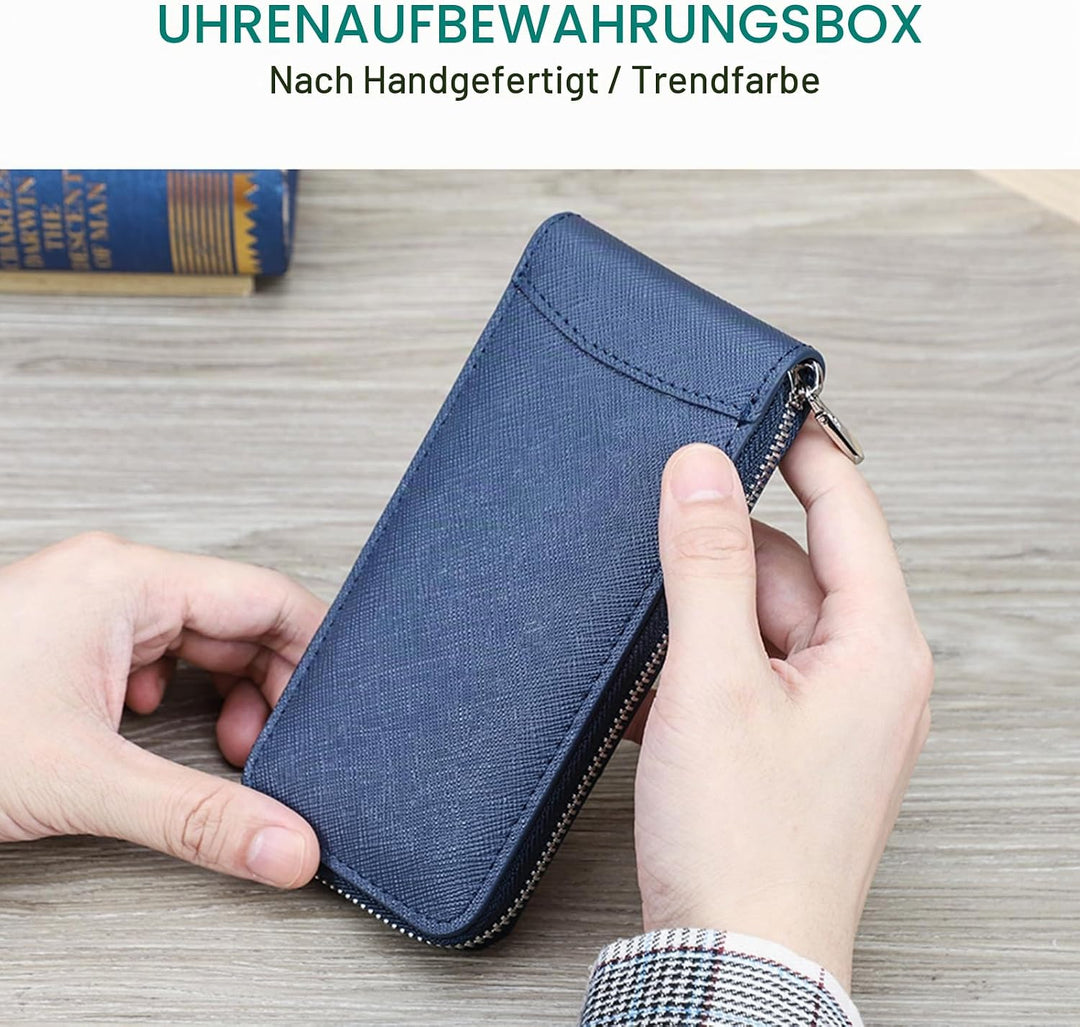 Hiram Uhrengehäuse Saffiano Leder Uhrenaufbewahrungsbox für 1 Uhr, Tragbar Uhren-Reiseetui für Herre