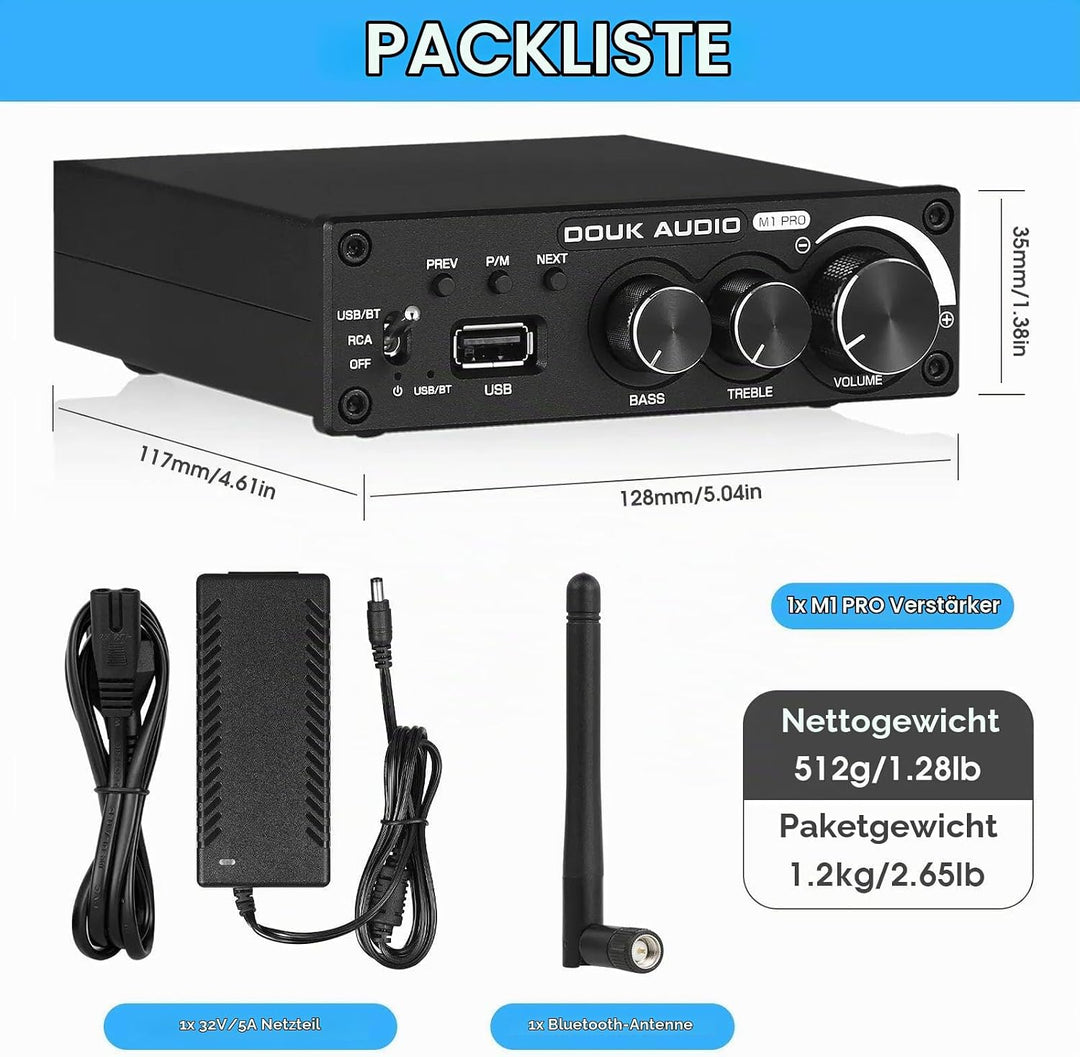 Douk Audio 320W Bluetooth 5.0 HiFi-Verstärker Empfänger 2.0-Kanal Stereo Power Amplifier Subwoofer A