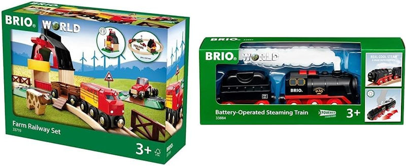 BRIO World 33719 Bahn Bauernhof Set - Holzeisenbahn mit Bauernhof & World 33884 Batterie-Dampflok mi