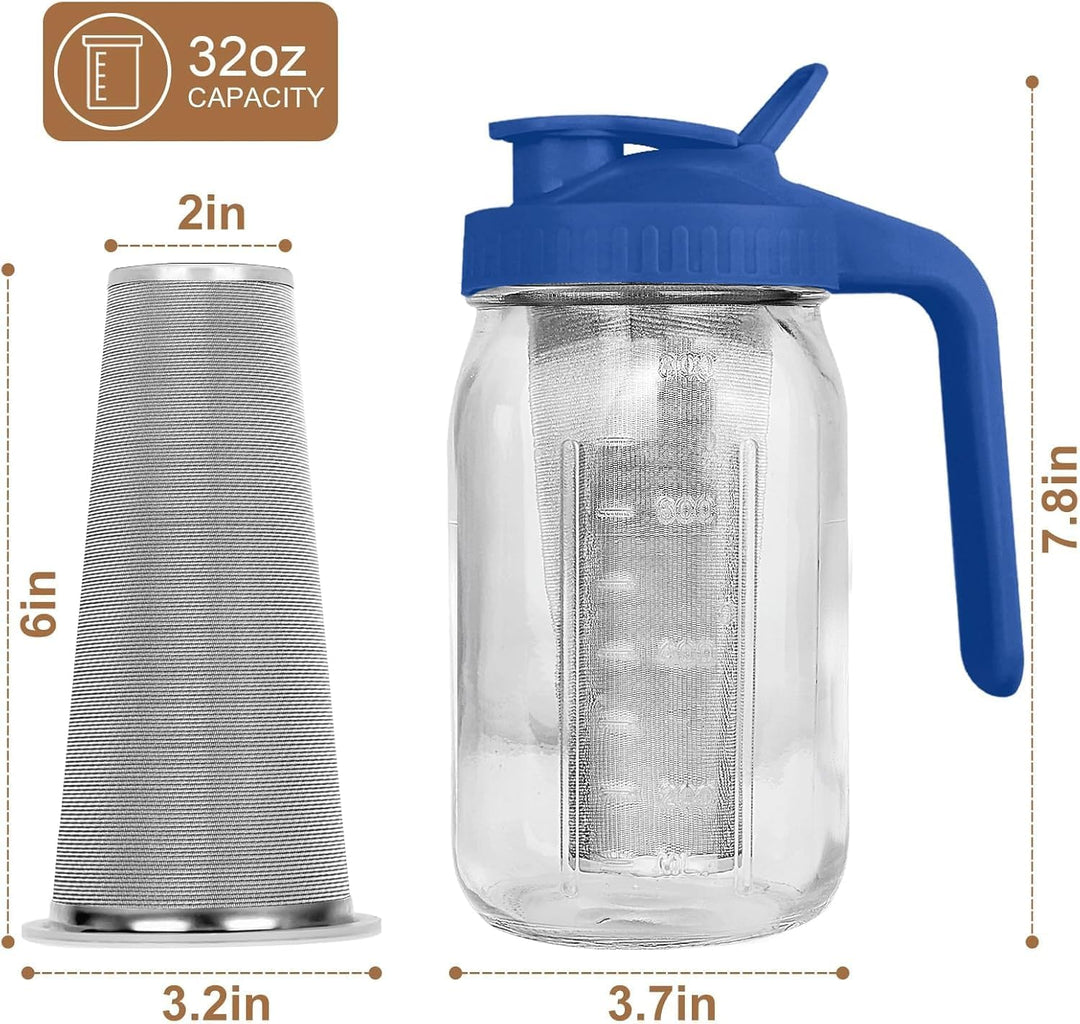 Cold Brew Kaffeebereiter, 1.8L Cold Brew Coffee Maker, Deckel mit Griff und Edelstahlfilter, Kaffeeb