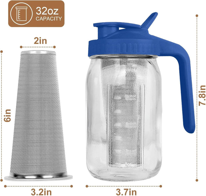 Cold Brew Kaffeebereiter, 1.8L Cold Brew Coffee Maker, Deckel mit Griff und Edelstahlfilter, Kaffeeb