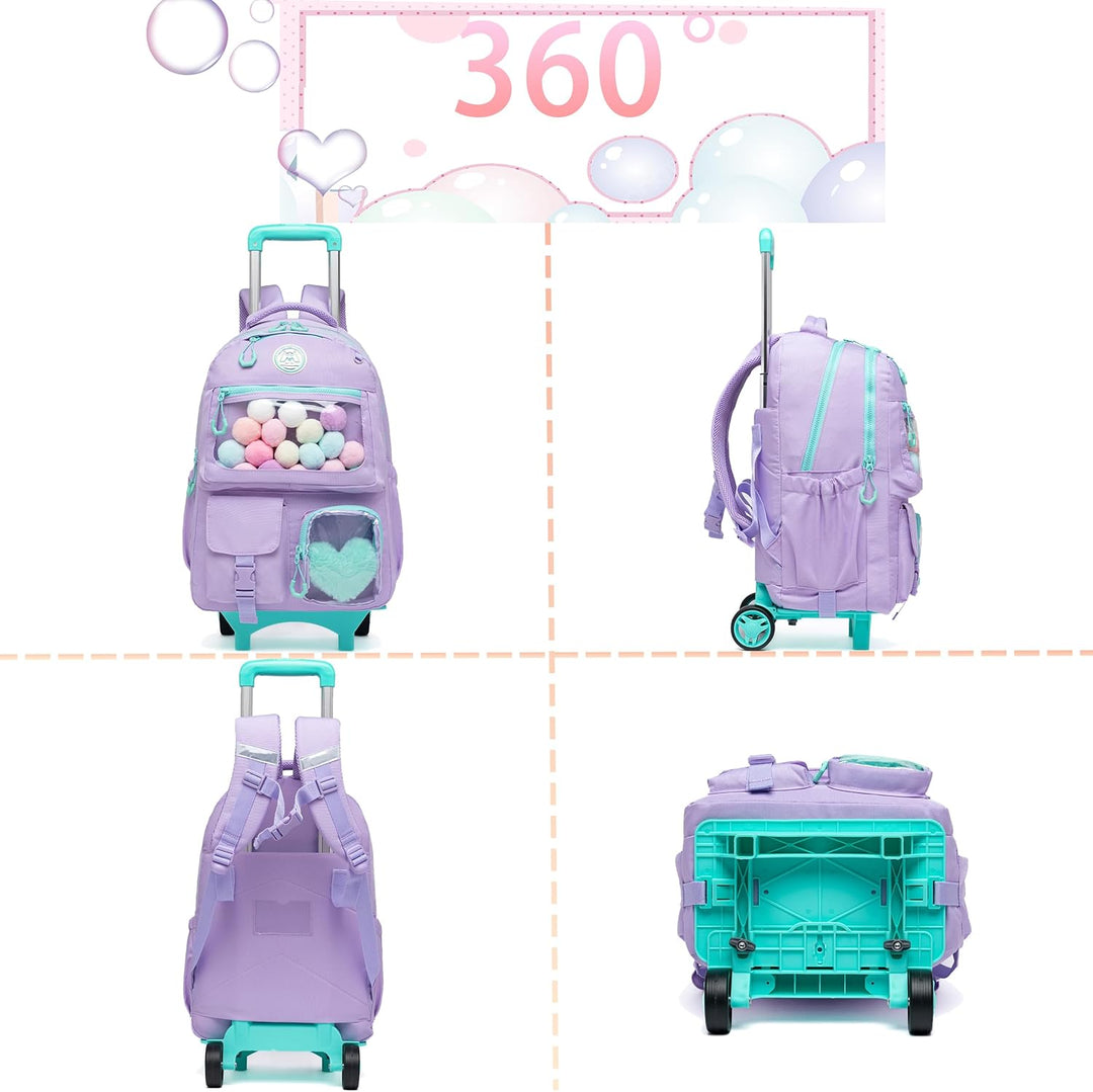 HTgroce Lila Süsser Kinder Trolley Rucksack Schultasche Schulranzen Mädchen schultrolleys Schulrucks